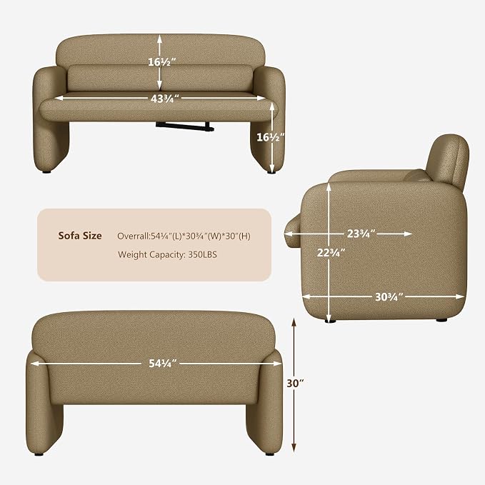 Furnimart Modern Loveseat Sofa, 54" 2-Seater Boucle Sofa, Comfy Upholstered Minimalist Couch, Small Couches for Small Spaces, Apartment, Office, Living Room, Bedroom, Dorm, Chenille Brown