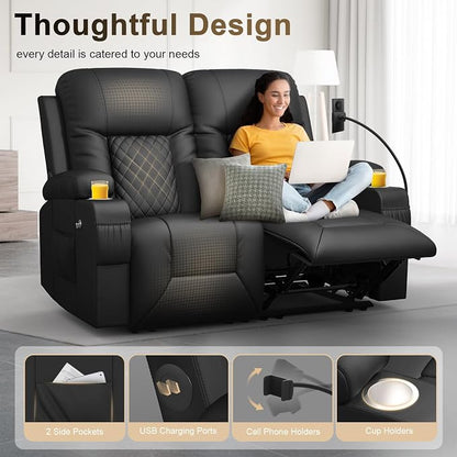 YONISEE Loveseat Recliner, Loveseat Recliner Sofa with Storage, Recliner Chair with USB Ports, 2 Cell Phone Holders, Cup Holder, Loveseat Couch for Living Room Home Theater Seating