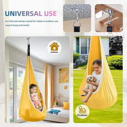 Kids Swing Seat Hammock Chair Indoor Outdoor Hanging Chair for Children,Soft & Safe with High Weight Capacity, Easy Install Perfect for Bedroom, Garden, Playroom (Orange)