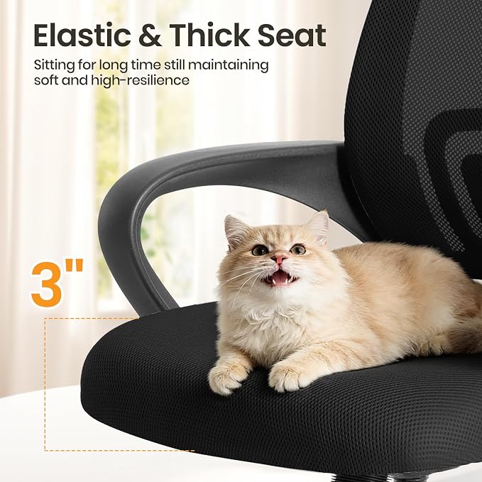 OLIXIS Office Desk Chair - Ergonomic Mid Back with Lumbar Support & Rocking Mode, Height Adjustable with Fixed Armrest, for Home, Computer, Gaming, Conference, Meeting, 360° Swivel, Black, 2 Pack