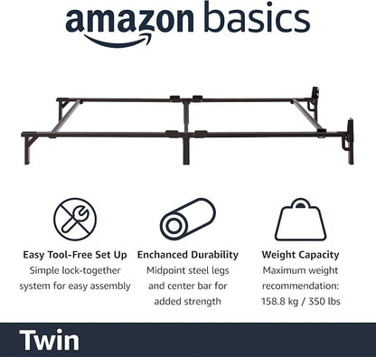 Amazon Basics Metal Twin Size Bed Frame, 6-Leg Base for Box Spring and Mattress Support, Tool-Free Easy Assembly, Black