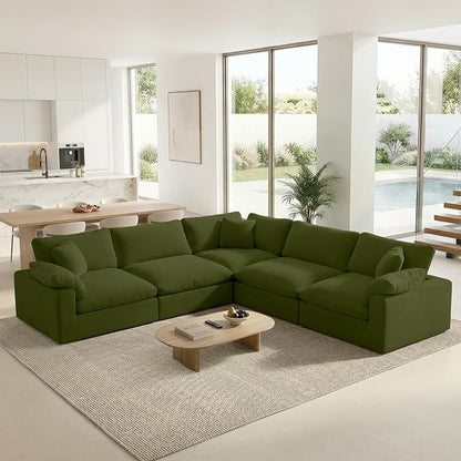 211.6" Cloud Modular Sectional Sofa,Green Down Filled Sofa 5 Seat,Minimalist Sofa Cover Washable and Replaceable Couches for Living Room,Sectional Sofa Deep Seat