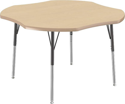 FDP Clover Activity School and Office Table (48 x 48 inch), Standard Legs with Swivel Glides for Collaborative Seating Environments, Adjustable Height 19-30 inches - Maple Top and Maple Edge