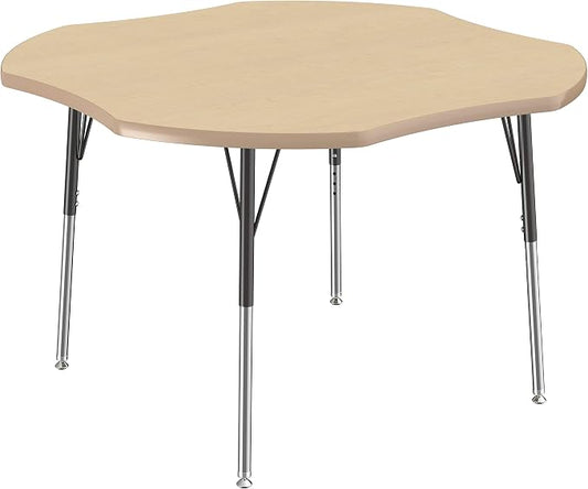 FDP Clover Activity School and Office Table (48 x 48 inch), Standard Legs with Swivel Glides for Collaborative Seating Environments, Adjustable Height 19-30 inches - Maple Top and Maple Edge