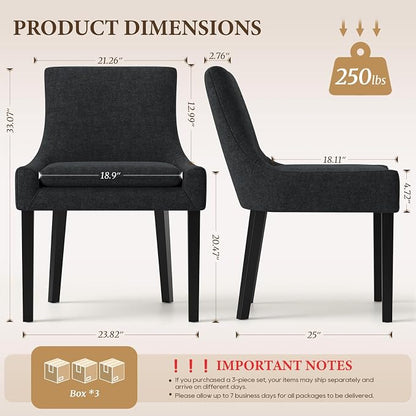 Modern Dining Room Chairs Set of 4 with Mid Back and Wood Legs, Upholstered Kitchen Chairs for Dining Room/Living Room, Black
