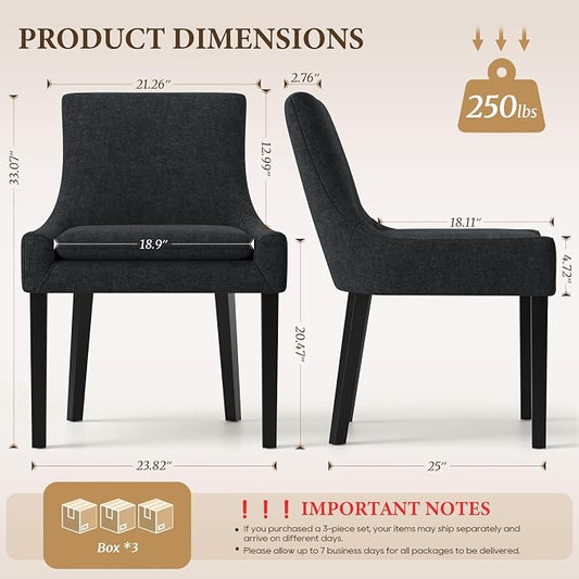 Modern Dining Room Chairs Set of 6 with Mid Back and Wood Legs, Upholstered Kitchen Chairs for Dining Room/Living Room, Black