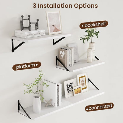 Axeman Floating Shelves for Wall White - 24 Inch Wide x 12 Inch Deep Wall Shelves Set of 2 - White Deep Wood Floating Shelves for Living Room Bedroom Laundry Room