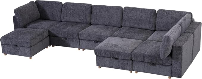 ERYE 132-Inch Oversized U Shaped Sectional Sofa 8 Seat Modular Storage Sofa Couch W/Deep Seat,Skin Friendly Plush Chenille Upholstered Corner Convertible Sectional W/Movable Ottoman