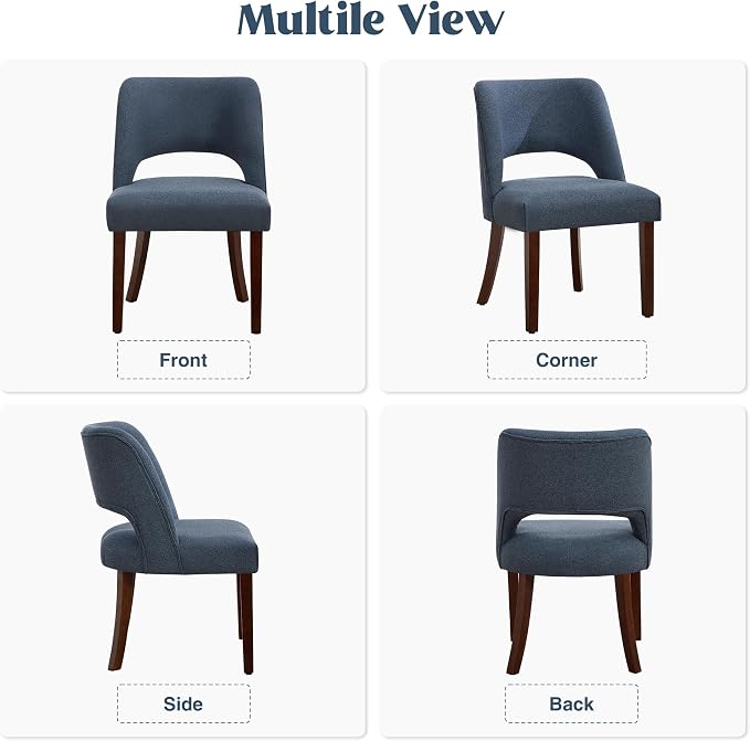 Dining Chair Set of 8,Modern Dining Room Chairs with Thick Cushions,Upholstered Linen Fabric Kitchen Chairs for Kitchen Dining Room DARKBLUE