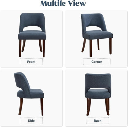Dining Chairs Set of 2,Modern Dining Room Chairs with Thick Cushions,Upholstered Linen Fabric Kitchen Chairs for Kitchen Dining Room DARKBLUE