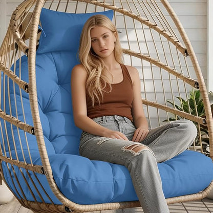 Outdoor Hanging Egg Chair Cushion Replacement, Thicken Egg Chair Cushion Waterproof Basket Eggs Chairs Cushion with Headrest Pillow, U-Shaped Cushions for Hanging Eggs Chairs (Royal Blue)