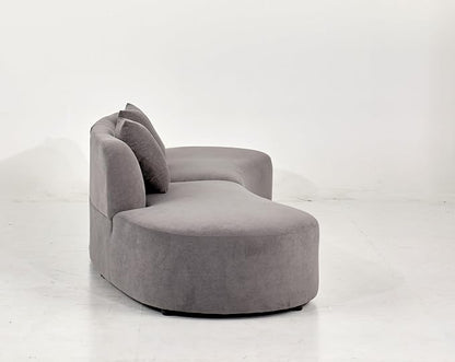 Container Furniture Direct Belmont 132" Curved Sofa with Throw Pillows, 6 Seater Luxury Velvet Couch with Half Moon Design and High-Density Foam, Ideal for Modern Living Room, Office & Apartment, Grey