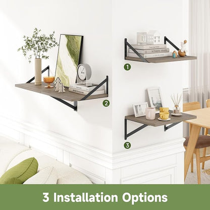 Heimlove 12 Inch Deep Floating Shelves for Wall, 16W x 12D Wide Floating Shelves Heavy Duty Wall Mounted Shelves, Wood Wall Shelves for Living Room Bedroom Bathroom Kitchen- Set of 4