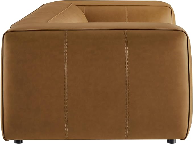 Modway Auren Vegan Leather Sofa in Camel - Faux Leather 3 Seater Couch - 88 Inch Comfy Modern PU Leather Sofa - Oversized Mid Century Modern Couch for Living Room, Apartment, Loft
