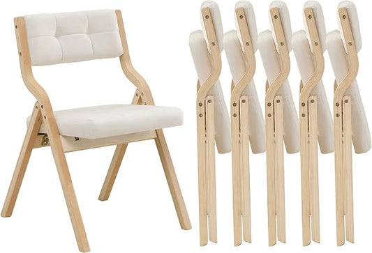 Folding Dining Chairs with Cushion Set of 6,Padded Foldable Dining Chairs,Portable Wooden Folding Chairs with Seat for Dining Rooms Kitchen Wedding Party Indoor Velvet Beige
