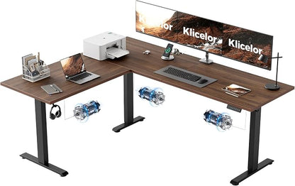 Klicelor L Shaped Standing Desk 73 x 60 Inch, Electric Height Adjustable Corner Desk for Home Office Workstation, Ergonomic Sit Stand Computer Table with Memory Controller, Dark Walnut