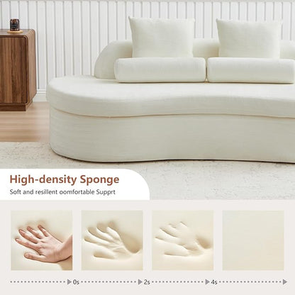 AVZEAR 78" Curved Loveseat Sofa, Chenille Upholstered 2 Seater Couch for Living Room, No Assembly Modern Love Seat Cloud Sofa with 2 Bolster Pillows & 2 Square Pillows, High-Density Foam, White