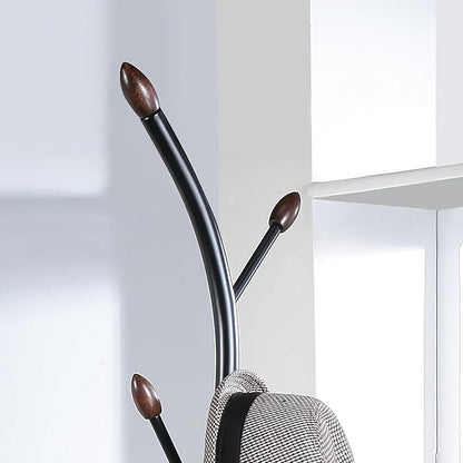Roundhill Furniture Arles Metal Black and Walnut Standing Coat Rack