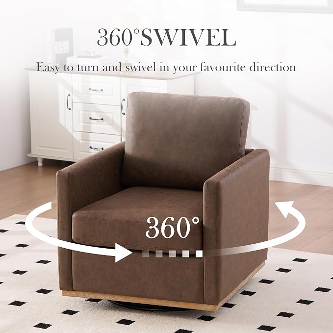Aoiy & Wifon 30.7" W Swivel Accent Chair Set of 2, Mid Century Modern Swivel Chairs for Living Room, Comfy Small Accent Chair, PU Leather, Coffee