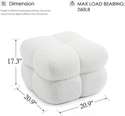 Zesthouse Square Pouf Ottomans Set of 2, Modern Backless Vanity Stool for Bedroom, White Fuzzy Foot Rest for Couch, Upholstered Tufted Footstool, Sherpa Fabric Ottoman Coffee Table for Living Room