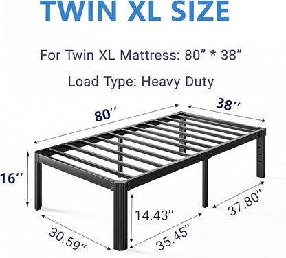 16 Inch High Platform Twin XL Bed Frames No Box Spring Needed, Metal Twin XL Bed Frame, Noise Free, Easy Assembly, Heavy Duty, Black