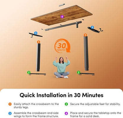 FEZIBO Standing Desk, 55×28 Inches Electric Height Adjustable, Sit Stand Up, Computer Office Desk with Splice Board, Black Frame/Rustic Brown TOP