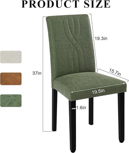 VECELO Upholstered Dining Chairs Set of 2, Modern PU Leather High Back Chairs with Solid Wood Legs and Adjustable Foot Pads for Kitchen and Living Room, Green