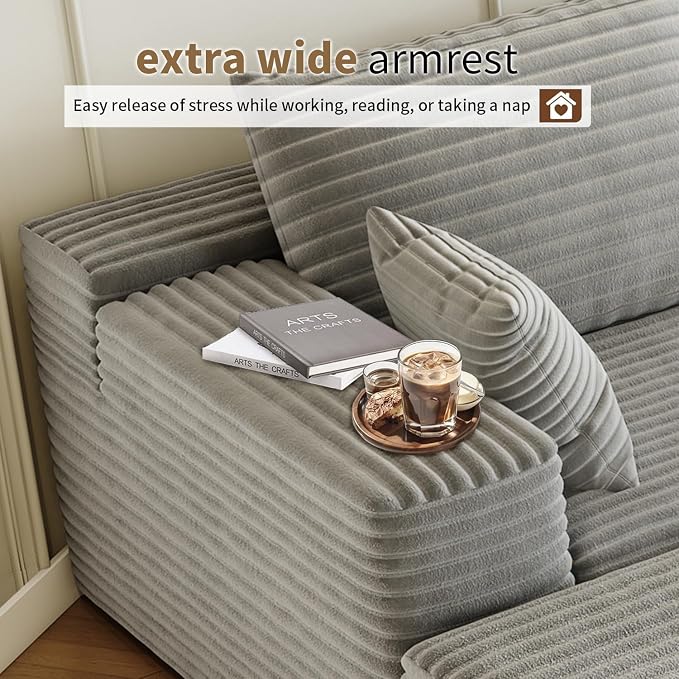 135.4" Cloud Modular Sectional Couch with 1 Ottoman,Modern Minimalist Upholstered Couches, Comfort U Shaped Sofa for Living Room,Deep Seat Corner Couch，No Assembly Required (Grey,Right Facing Chaise)