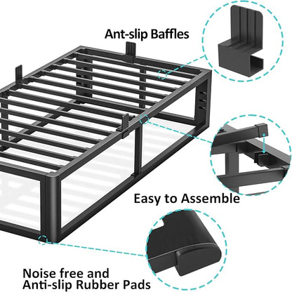Bilily Metal Heavy Duty 14 inch Twin Bed Frame with Rounded Corner and Headboard Hole Mattress Retainers 3500 LBS No Box Spring Needed Platform Noise Free Easy Assembly
