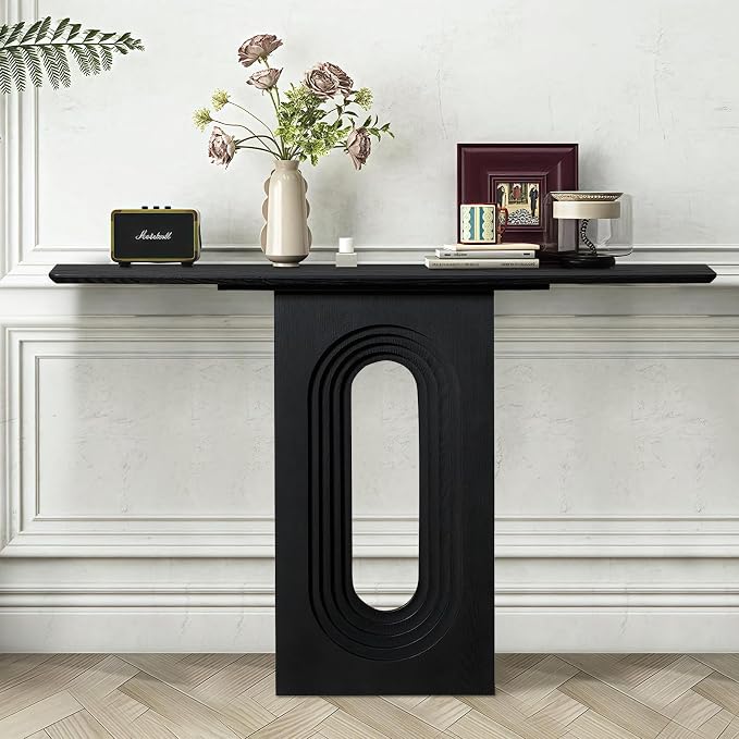 LKTART 47" MDF Console Table for Entryway, Narrow Entryway Table with Unique Loopback Design, Couch Table Behind Sofa with Single Loop-Leg for Living Room Hallway Foyer, Black