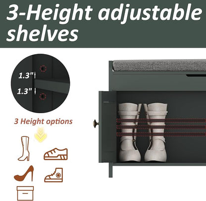 HOMEFORT 54.4" Shoe Bench with Lift Top Storage, Entryway Bench with Cushioned Seat, Wooden End of Bed Bench, Shoe Cabinet Bench with Hidden Storage Space, for Bedroom, Hallway,Green