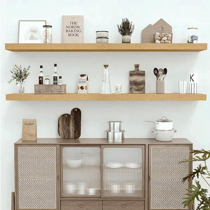 Vivelove 12" Deep Floating Shelves with Invisible Brackets, 72" Wall Shelves for Bathroom Bedroom Kitchen Living Room Laundry Room, Modern Rustic Shelves for Home Decor, 72"x12"x2", Set of 1, Oak