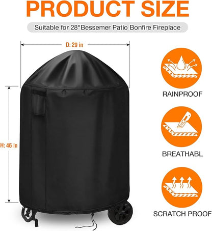POMER Patio Bonfire Fireplace Cover, Round Fire Pit Cover for 28 Inch Outdoor Fireplace Waterproof Heatwave Fire Bowl Cover - 28" D x 46" H