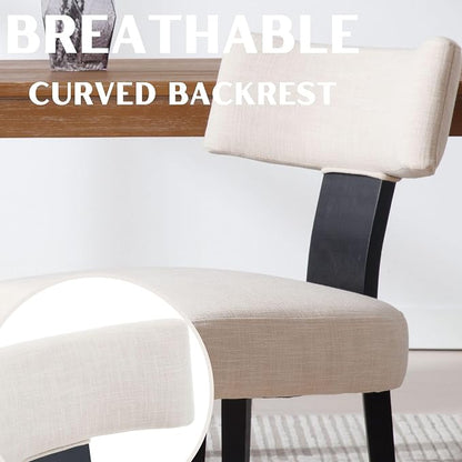 RIVOVA Mid Century Modern Dining Chairs Set of 4 Farmhouse Linen Fabric Upholstered Dining Room Chairs Kitchen Chairs with Curved Backrest Black Wood Legs, Beige