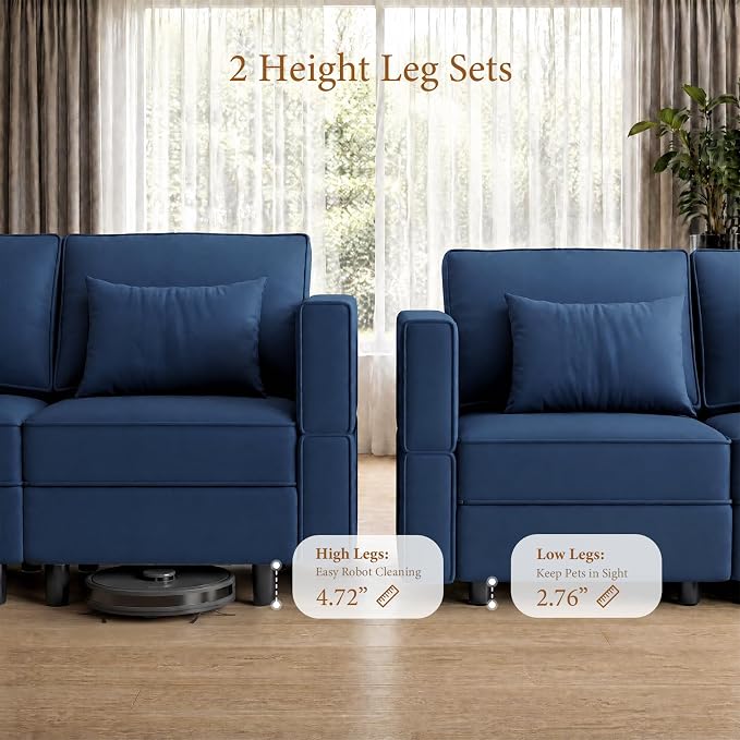 Vesgantti Sectional Sleeper Sofas with Storage, 92" Sofa Bed with 6 Seats Storage Chaises Removable Cover, Deep Seat Modular Couches Velvet Couch Set for Living Room, Apartment, Home Theater, Blue