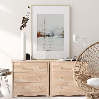 VINGLI Unfinished Natural Solid Wood 3 Drawer Dresser, Farmhouse Dressers & Chests of Drawers Color DIY Rubber Wood Dresser with Full Extension Drawer Slides & Wood Knobs Rustic Style