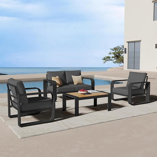Oversized Aluminum Outdoor Furniture Set, Extra Large Patio Furniture Sofa Set 4.8” Widened Armrest & Ultra-Thick Cushions, 4 Pcs Modern Patio Sectional for Backyard, Deck, Graphite