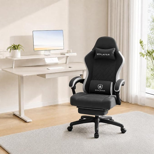 GTPLAYER Gaming Chair, Computer Office Chair with Pocket Spring Cushion, Linkage Armrests and Footrest, High Back Ergonomic Computer Chair with Lumbar Support Task Chair with Footrest(Black)