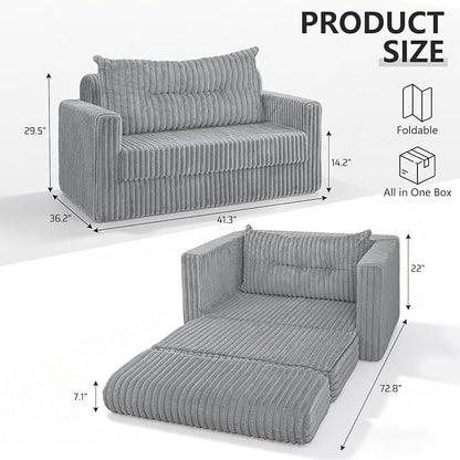 HABUTWAY 41.3" Loveseat Boneless Couch, 4-in-1 Convertible Sofa Bed, Plush Fur Folding Futon Sofa Bed Couches with a Pillow for Living Room, High-Density Foam Support, No Assembly Required, Light Grey
