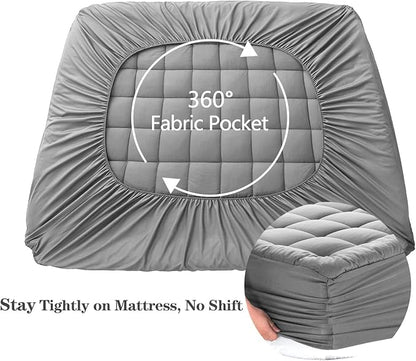 EASELAND Twin Size Mattress Pad Pillow Top Mattress Cover Quilted Fitted Mattress Protector Single 8-21" Deep Pocket Cooling Mattress Topper (39x75 Inches, Light Grey)