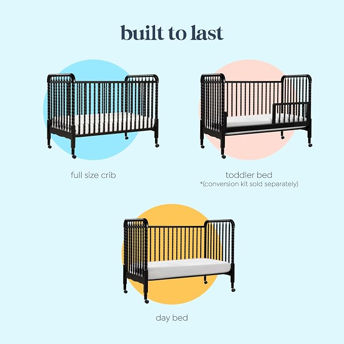 DaVinci Jenny Lind 3-in-1 Convertible Crib in Ebony, Removable Wheels, Greenguard Gold Certified | Converts to Toddler Bed & Daybed, 4 Adjustable Mattress Heights - Conversion Kit Sold Separately - Durable & Easy to Assemble