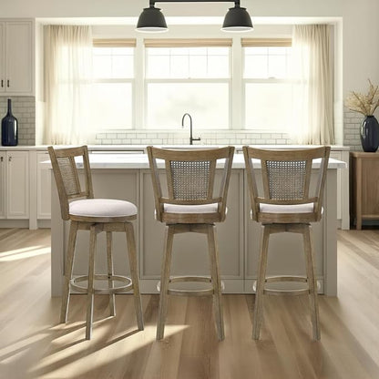 Armen Living Isla 26 in. Putty Brown Counter Height Rubberwood Swivel Barstool with Cream Fabric Seat - Set of 4