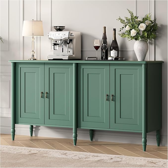 JOINICE 59" Sideboard Buffet Cabinet with Storage for Dining Room,Green | Vintage Credenza with Adjustable Shelves & Solid Wood Legs,supports up to 100 lbs,for Kitchen,Bar,Hallway,TV Console