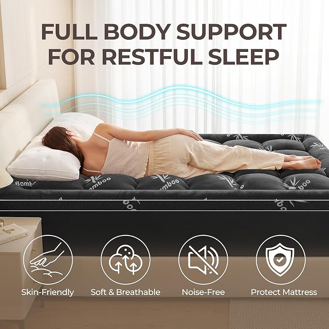 Mattress Topper King Size,Viscose Made from Bamboo Extra Thick Mattress Pad 8-21" Deep Pocket Soft Down Alternative Fill Mattress Protector Pillow Top Mattress Cover(78x80 Inches) Dark Gray