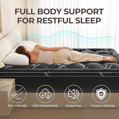 Mattress Topper King Size,Viscose Made from Bamboo Extra Thick Mattress Pad 8-21" Deep Pocket Soft Down Alternative Fill Mattress Protector Pillow Top Mattress Cover(78x80 Inches) Dark Gray