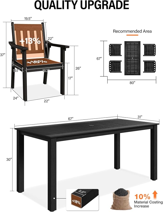 YEFU Patio Dining Chairs Set of 4: All Weather Outdoor Dining Chairs with Wide Curved Seat and Backrest - Outdoor Furniture Plastic for Outside Backyard/Garden/Porch/Deck 350lbs Capacity Black