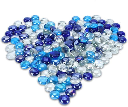 GasSaf Blended Fire Glass Beads for Outdoor Fire Pit, Fireplace, Replaces Existing Gas Logs & Lava Rocks, 3/4 Inch Glass(20 Pound)(Cobalt Blue, Caribbean Blue, Crystal Clear Luster)