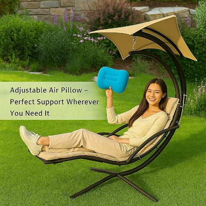 Replacement Cover for Outdoor Hanging Lounge Chair Cushion (Cover Only), Waterproof, with Umbrella Fabric and Inflatable Headrest, Patio Curved Chaise Hammock Swing Lounger Cushion Cover （Navy blue）