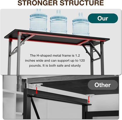 TEMI Long Computer Desk Folding Table - 55.1" Foldable Office Desk, No Assembly, Perfect Writing Table for Bedroom or Apartment, Portable Large Desk or Study Table with Compact Design, Dark Oak