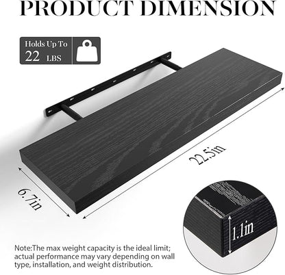 BAYKA Floating Shelves for Wall, Set of 3, 22.5 Inches Wall Mounted Rustic Wood Shelves for Bathroom, Bedroom, Living Room or Kitchen Decor, Storage for Books, Lego, Plants, Daily Necessities, Black